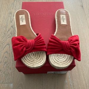 Valentino bow espadrille slides in red suede